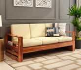 ONIJA Solid Sheesham Wood 3 Seater Sofa Set for Home - Wooden Sofa with Side Magazine Holider - Timeless Elegance Couch for Livingroom (Honey Finish)